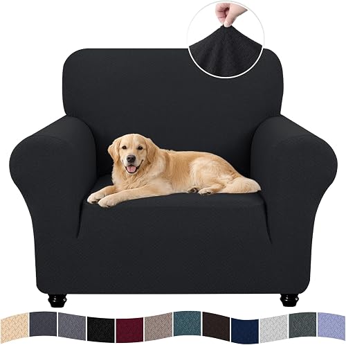 Ystyle Funda de Sofá Elástica 1 Plaza, Fundas para Sillones Ajustables con Reposabrazos, Moderna Cubre Sofa Antideslizante Antimanchas Lavable, Protección para Perros y Mascotas, Negro