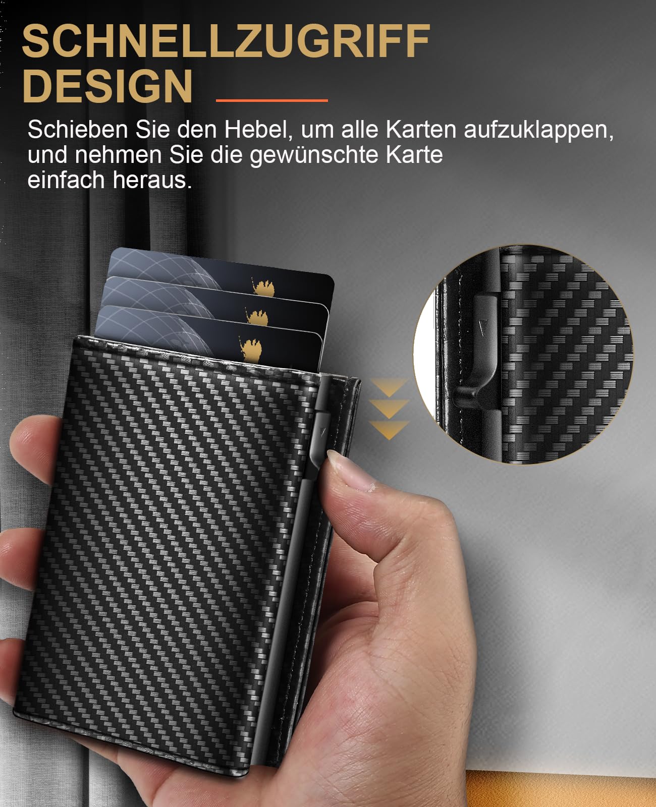UNOSEKS Portafoglio da uomo – Portafoglio da uomo con protezione RFID, sottile portafoglio con scomparto per monete, Smart Wallet, fibra di carbonio., Portafoglio RFID