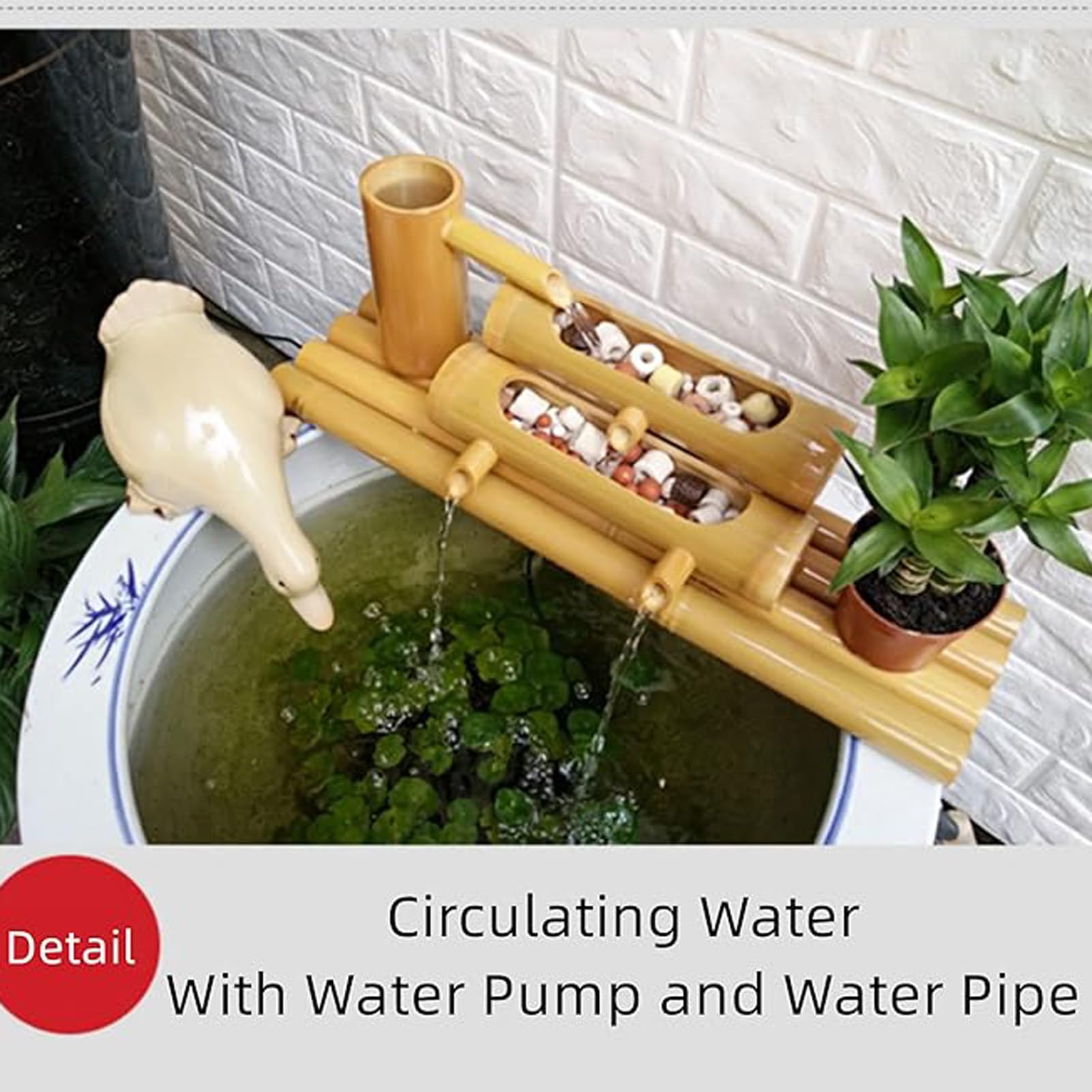 Fuente de Agua de bambú Hecha a Mano, Elemento Decorativo Independiente para jardín Zen con diseño, decoración acuática Natural para Exteriores, para césped, Patio Trasero, terraza