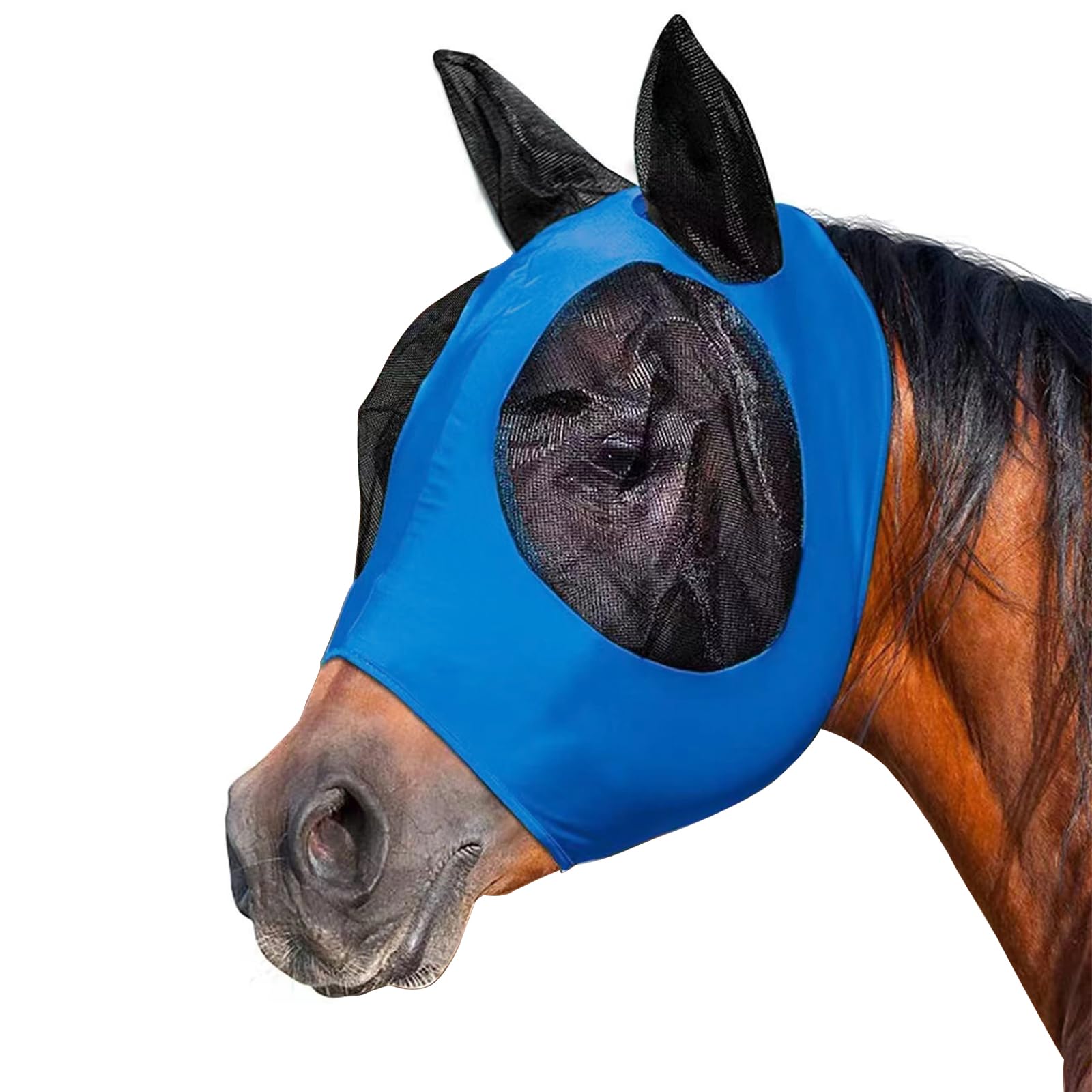 Maschera Anti-Mosche per Cavallo UV Protezione, Maschera Cavallo Antimosche,Maschera per mosche a cavallo,Leggera e Traspirante,con para Orecchie,per la Protezione del Cavallo,Blu