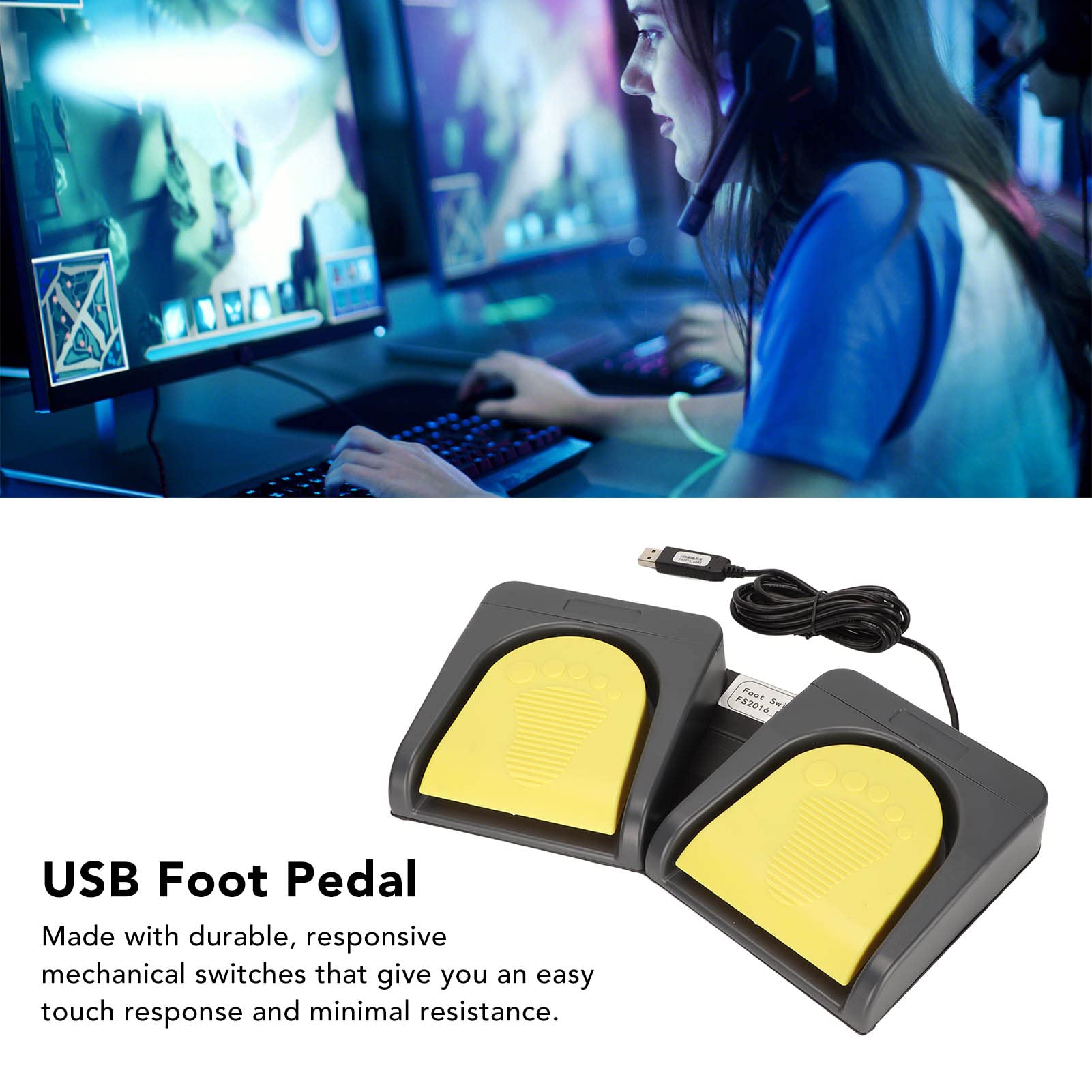Elprico Pedal de Pie USB, Interruptor de Pie Doble Interruptores Mecánicos de Dos Pedales Controlador Midi Interruptor de Pie Doble USB Programable