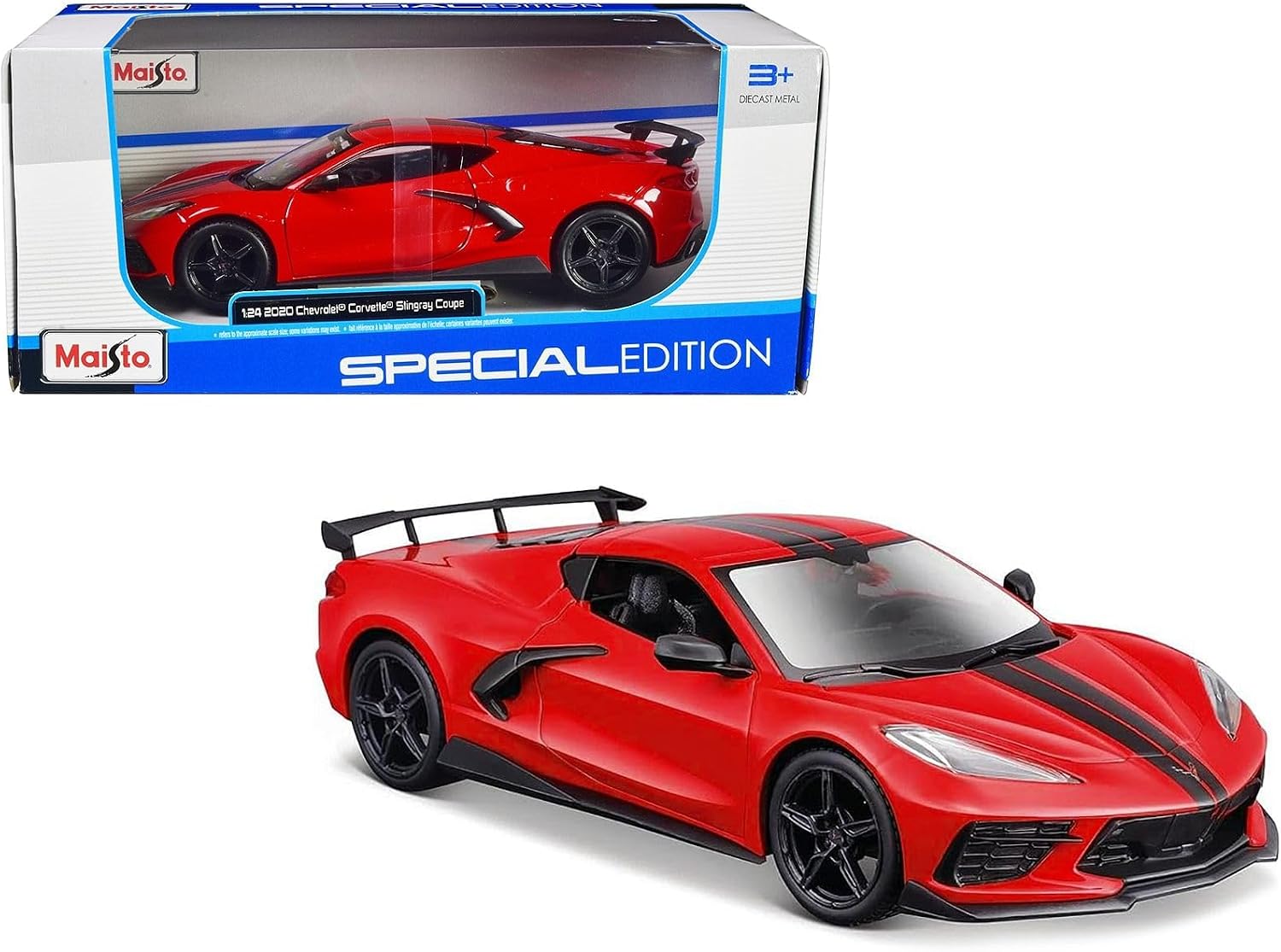 Maisto 2020 Chevrolet Corvette Stingray Coupe Red with Black Stripes Special Edition Series 1/24 Diecast Model Car