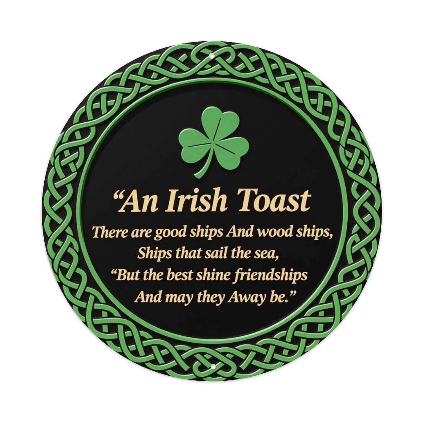 Celtic Knot Clover Toast Design Round Tin Sign Vintage Metal Poster, Home Bar Garage Man Cave Cafe Indoor & Outdoor Wall Decoration 8x8Inches
