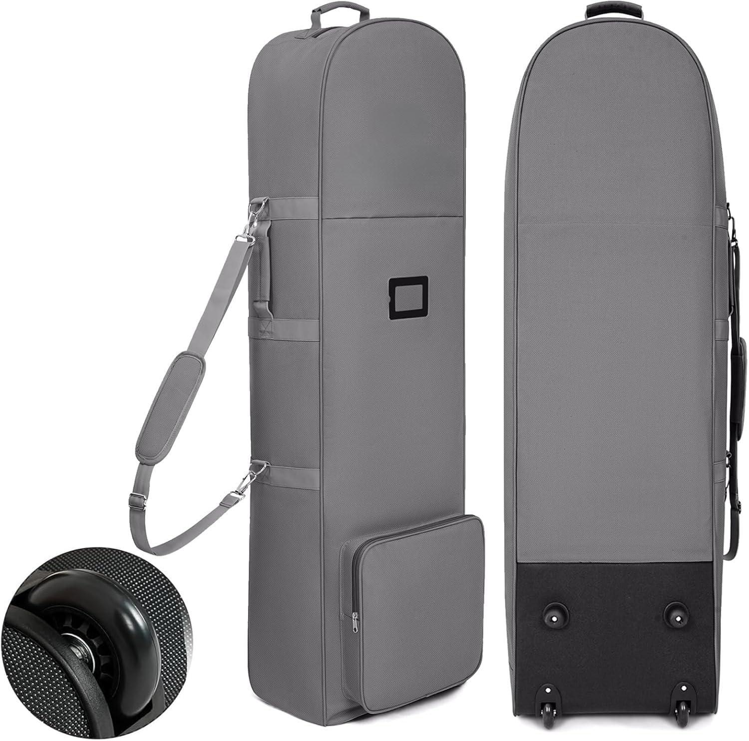 Padded Golf Travel Bag with Wheels, 900D Heavy Duty Oxford Golf Club Case for Airlines, Lightweight Foldable Design, Detachable Shoulder Strap, Tear Resistant Golf Luggage Cover (Grey-Shoulder)