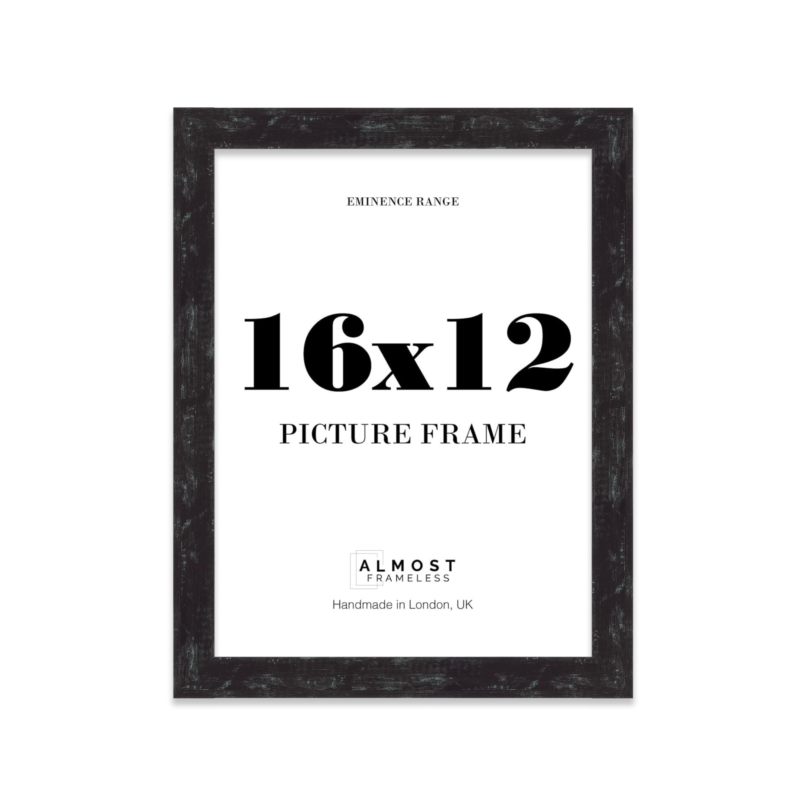 16x12" Distressed Black Picture Frame - Rustic Wood Industrial Effect Photo Frame for Wall Display, Ideal for Posters, Prints & Home Décor, Wall Hooks, 32mm Edge - 1 Pack