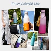 Vista 7 de Botella de agua aislada con correa, botellas de acero inoxidable de doble pared de 18 onzas, botella de agua de metal, rojo