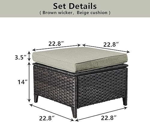 Miniatura 3 de Juego de 2 taburetes otomanos de mimbre de ratán para todo tipo de clima, con cojines suaves para muebles de patio