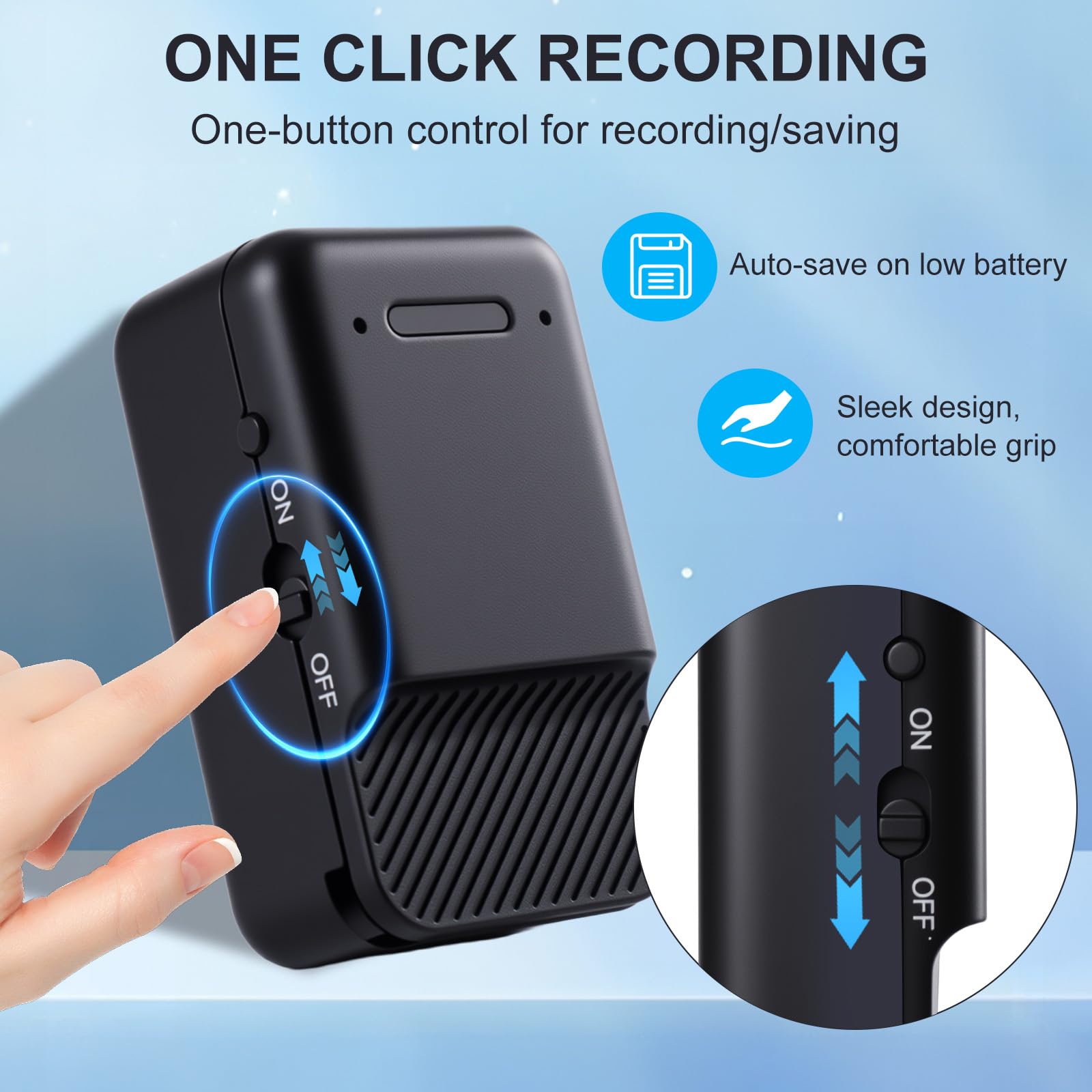 Mini grabadora de voz magnética - Dispositivo de grabación de audio activado por voz para coche, reunión, oficina - Batería de 72 horas, USB-C, reducción de ruido, operación con un solo clic