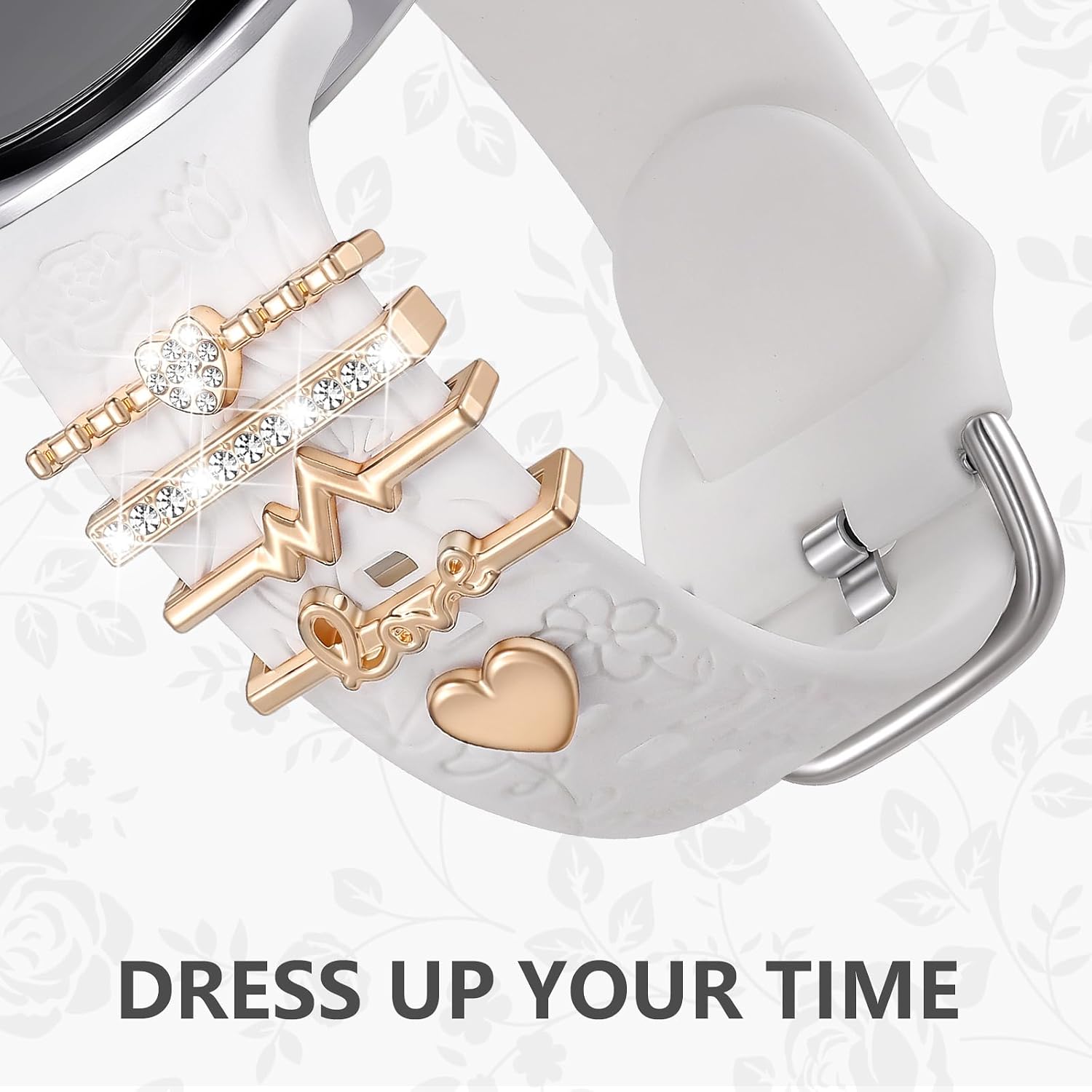 Flower Engraved Bands with Charms for Samsung Galaxy Watch 9/8 40mm 44mm image 3