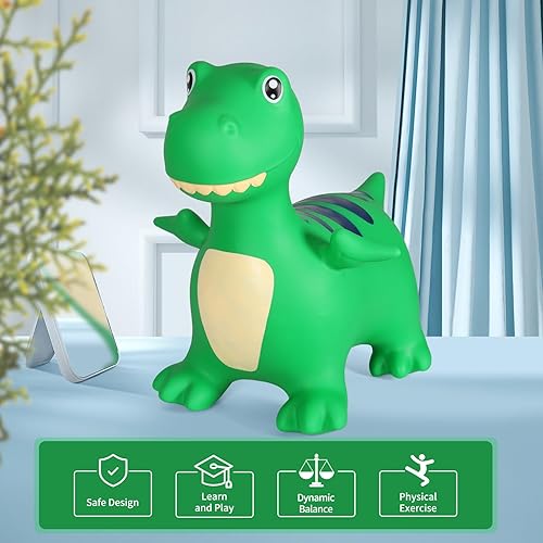 Miniatura 4 de INPANY Caballo hinchable, juguetes de tolva de dinosaurio para niños de 2 años, animales que rebotan, amigos inflables para niños, gorila de goma,