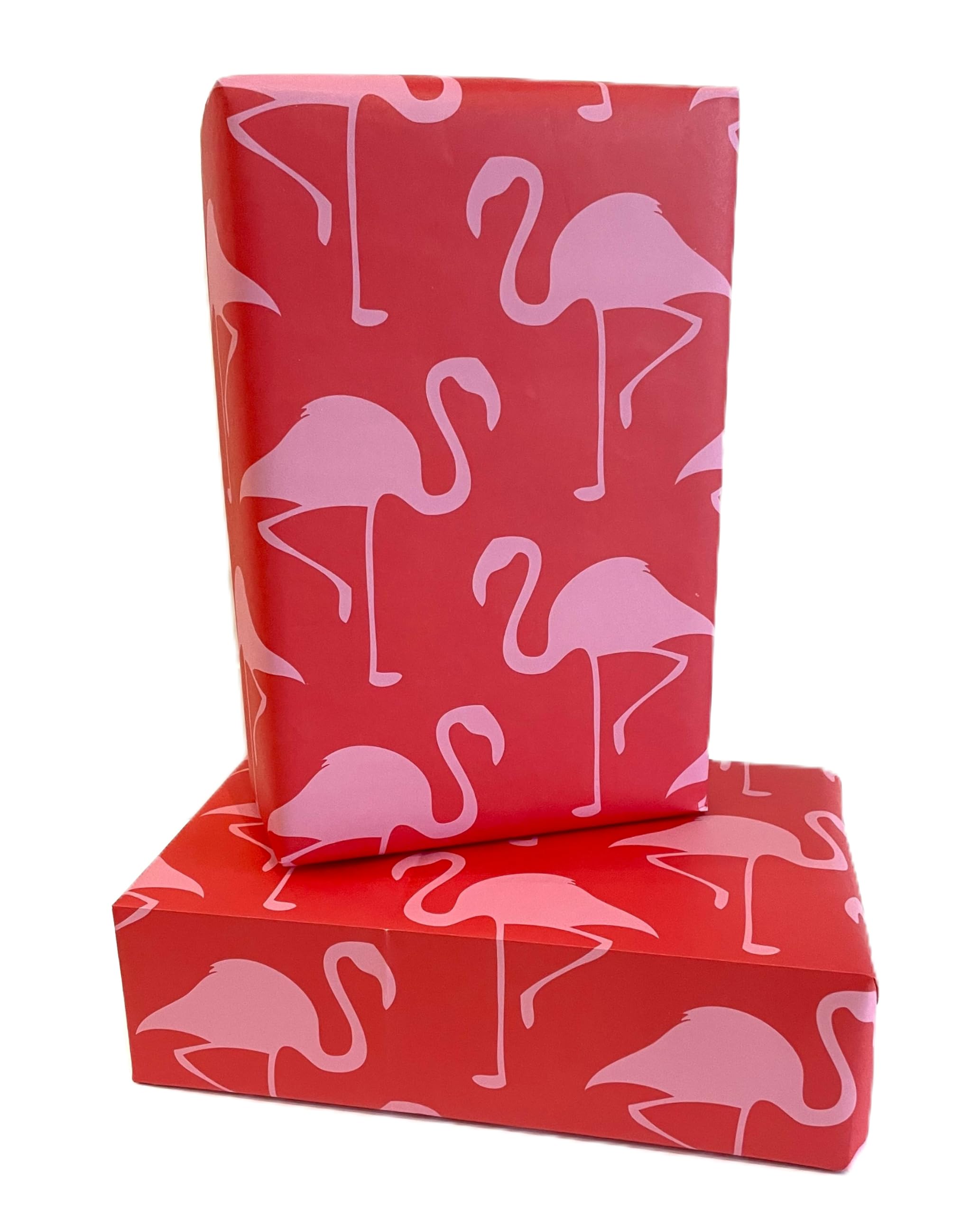 WRAPT Eco Birthday Wrapping Paper Large Quality Thick 50x70cm Present Sheets - UK Made - Recyclable Bright Scandi Gift Wrap (Fabulous Flamingoes, 6 sheets)