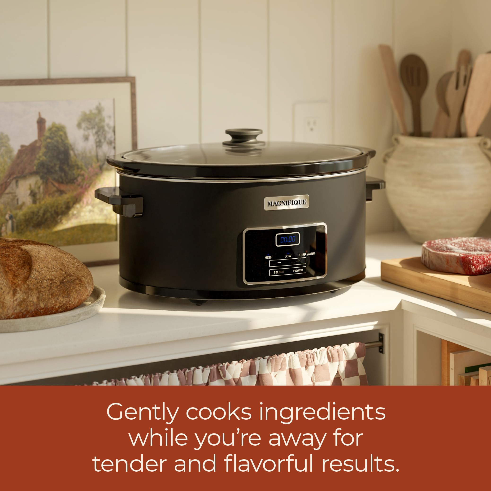 MAGNIFIQUE - Casseruola a cottura lenta a 6 camere con timer e programmabile digitale, piccolo apparecchio da cucina per cene in famiglia - Serve più di 6 persone - Impostazioni di calore: mantenere