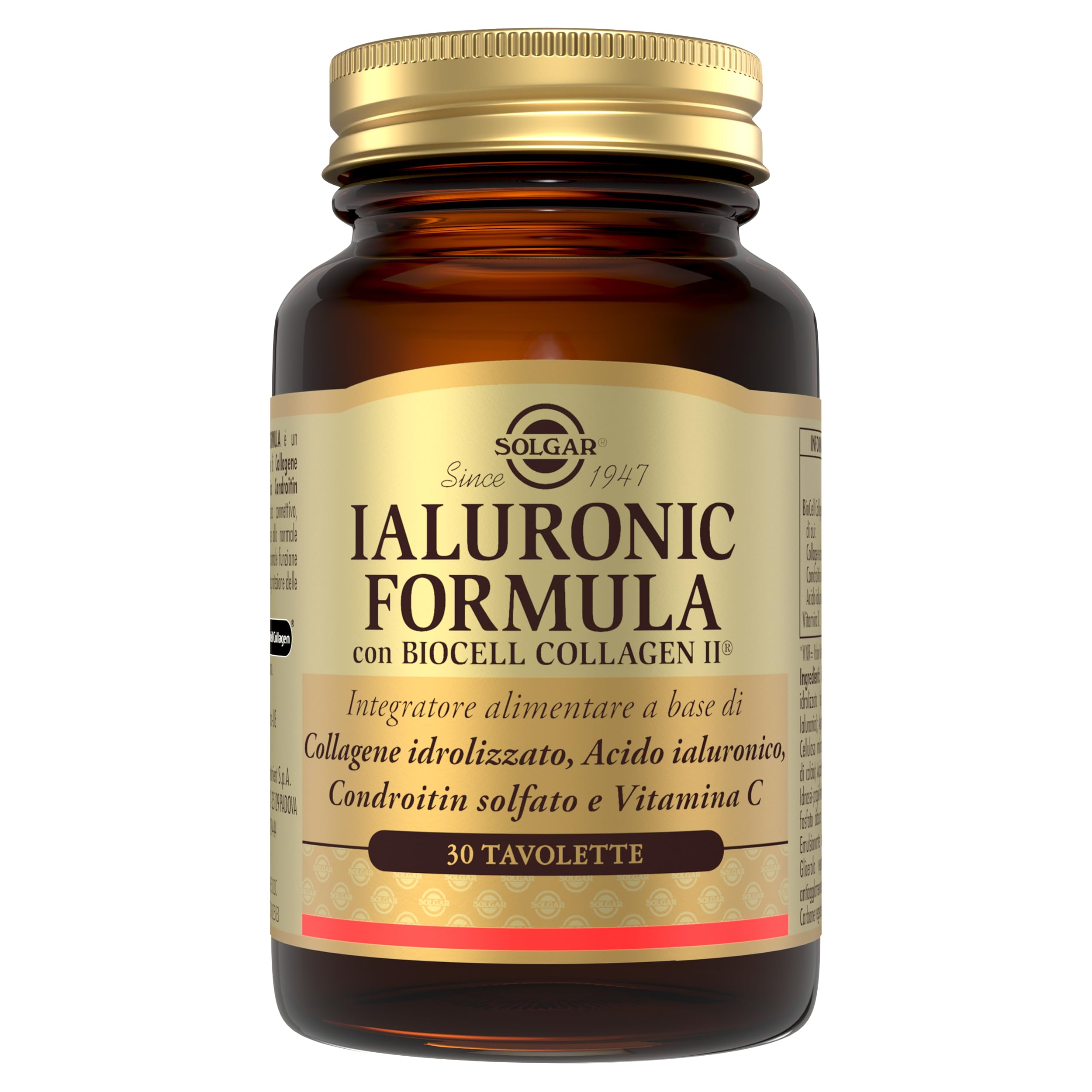 Solgar Ialuronic Formula, 30 tavolette - Integratore di collagene idrolizzato, condroitin Solfato e Acido ialuronico per Pelle e articolazioni