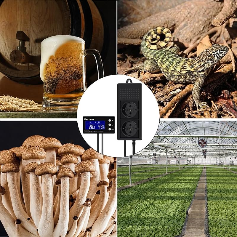 KETOTEK Digitális Termosztát Higrosztát Konnektor Nap/Éjjel Időzítővel, Hőmérséklet Páratartalom Szabályozó Szenzorral 230V Üvegházhoz Terrá
