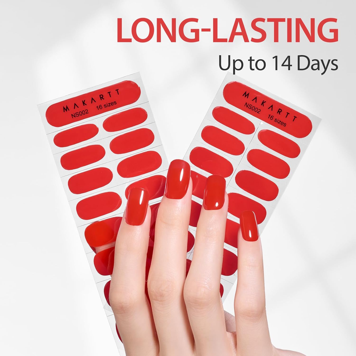 Makartt 16-Size Semi-Cured Gel Nail Strips, UV Required, Classic Red
