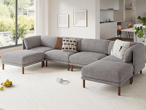 Miniatura 29 de CUGOAO Sofá modular modular, 3 asientos en forma de L, moderno sofá modular de mediados de siglo, sofá modular de asiento profundo, cómodos sofás de