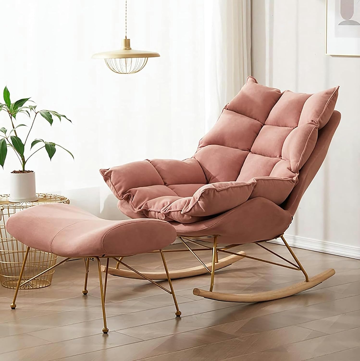 Rocking Nursing Chairs with Stool -Multifunctional Rocking Chair Modern Recliner Relaxing Chair Armchair Padded Seat Leisure Relax Chair for Living Room Bedroom Office Nursery,Coffee