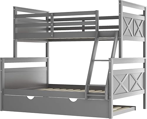 Miniatura 7 de Merax Litera individual sobre cama matrimonial con escalera, cama nido tamaño individual, barandilla de seguridad, gris con nido