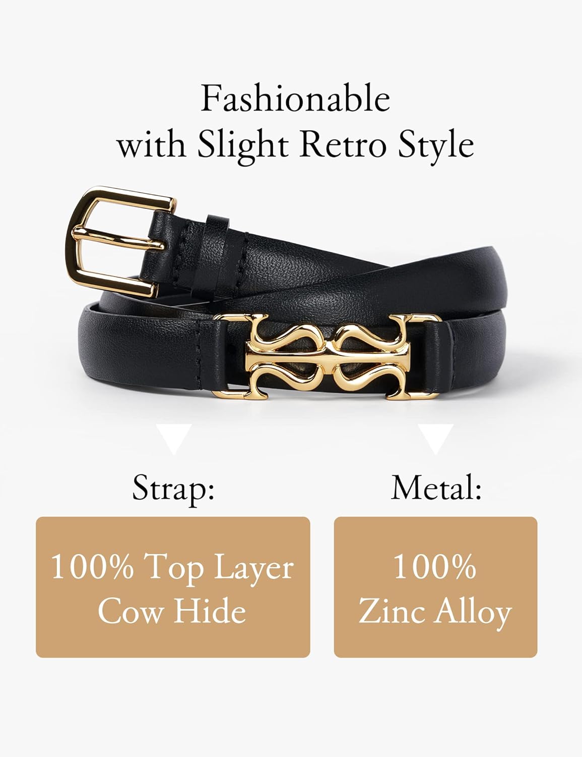 LilySilk Womens Clasp Leather Skinny Belt for Dresses Pants & Jeans, Adjustable & Stretchable Waistband with Metal Buckle