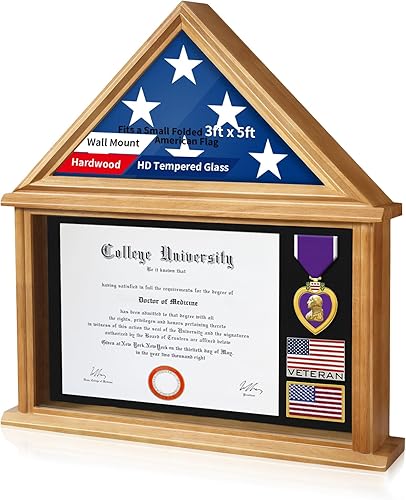 Miniatura 8 de Caja de exhibición de certificado de bandera compatible con una bandera plegada de 3 x 5 pies, vitrina de bandera de veteranos para bandera de