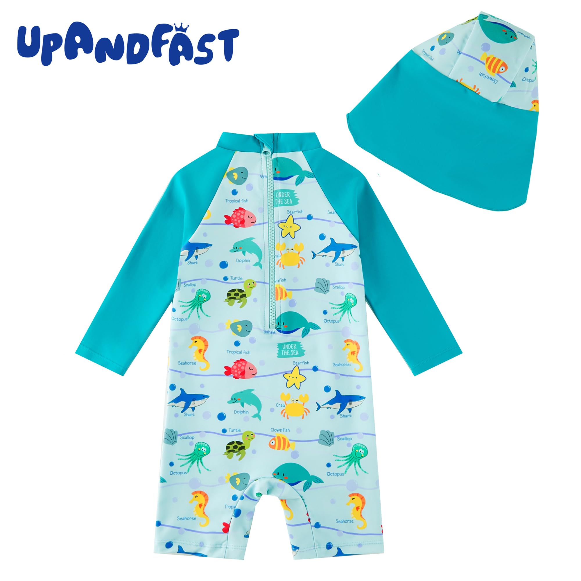 upandfast Maillot de Bain Une pièce avec Fermetures éclair pour bébé garçons Maillot de Bain pour bébé Protection Solaire UPF 50+ avec Chapeau de Soleil - 3