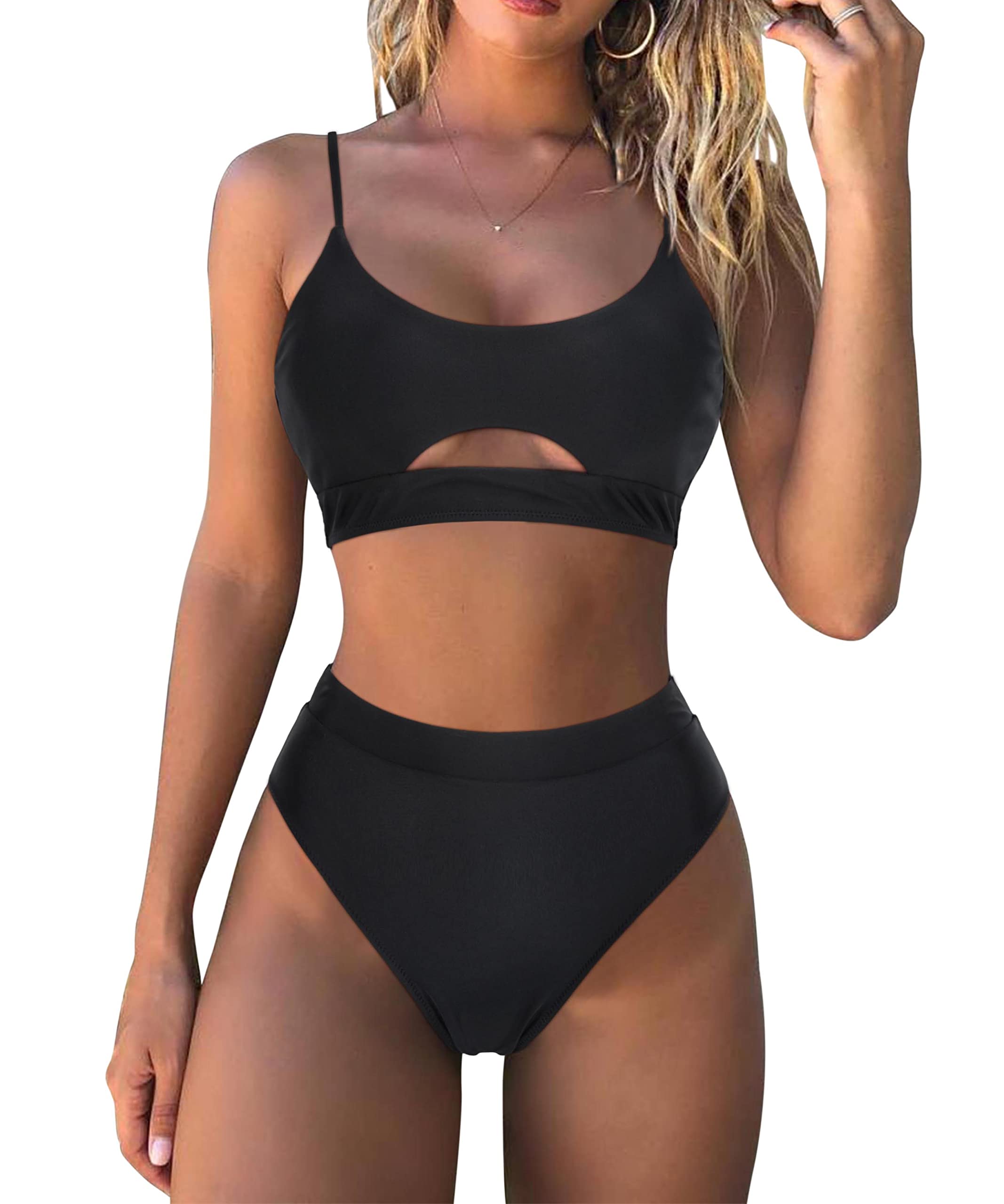 MOSHENGQIWomen String High Waisted Bikini Two Piece Swimsuit High Cut Bathing Suit