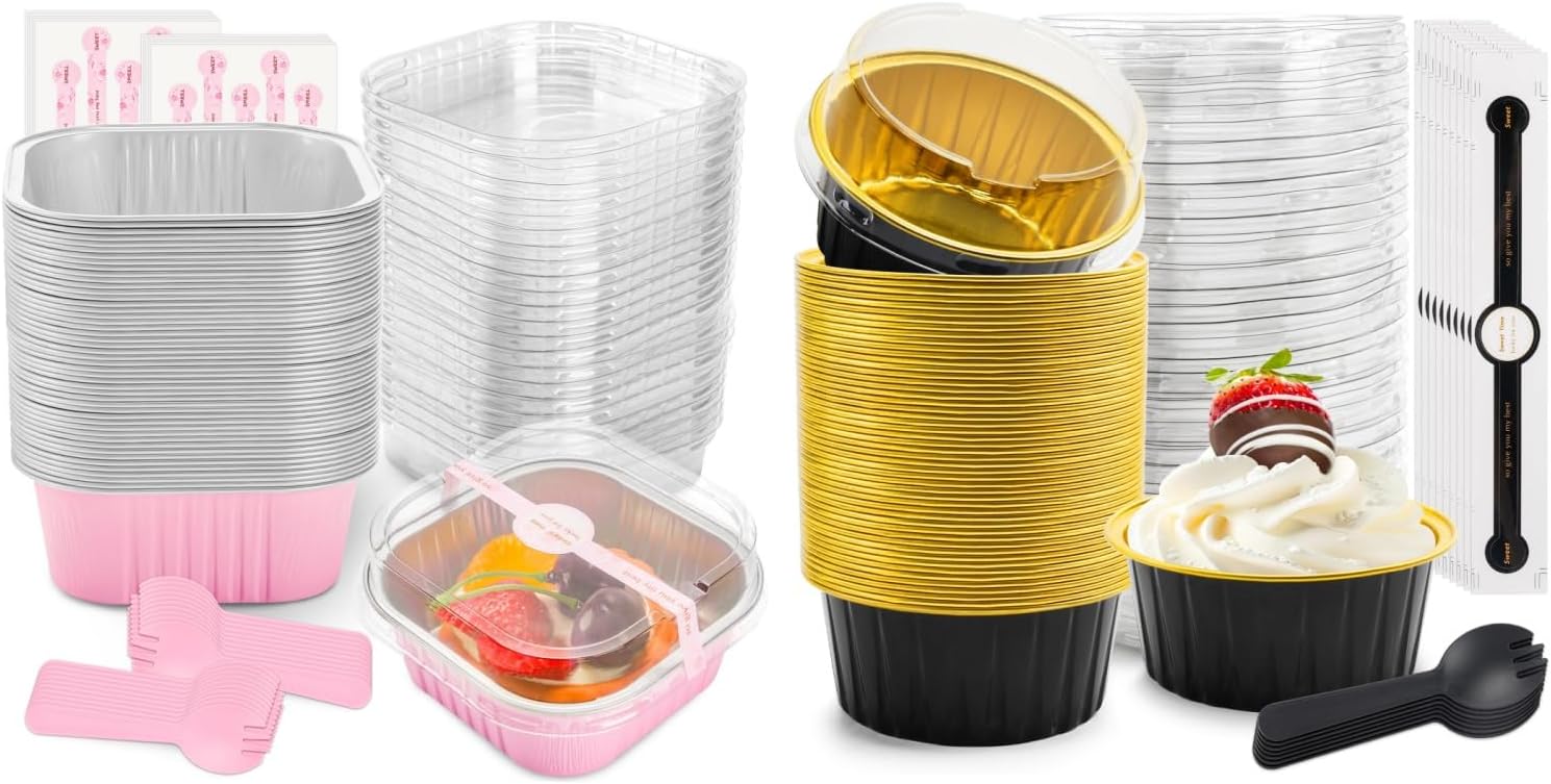 bundle of 100 Pack Mini Loaf Pans with Lids and Spoons