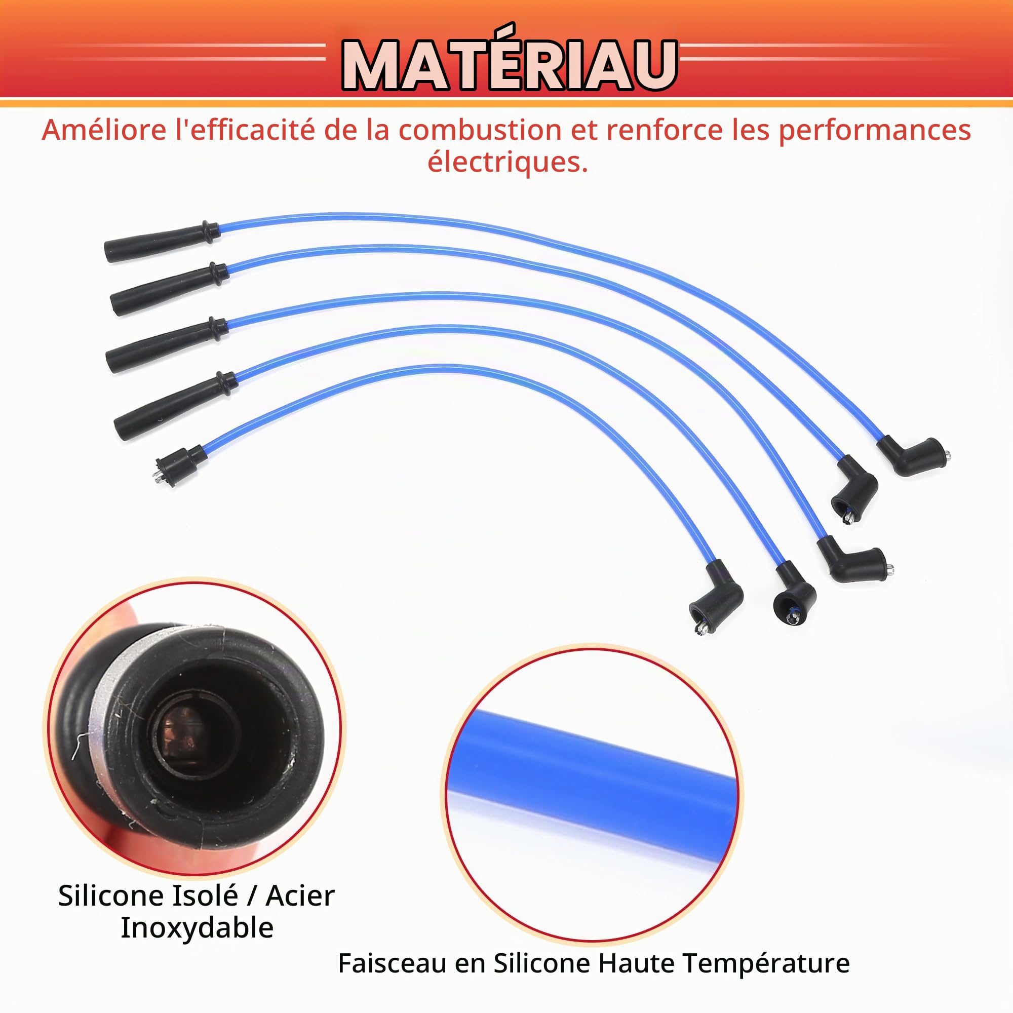 QUARKZMAN Câbles d'Allumage pour Suzuki 413 86-90 - Lot de 5 Pièces | Couleur: Bleu, Matériau: Silicone, Nickel, 3370060A20, Résout Les Ratés Du Moteur, Améliore L'Efficacité De Combustion