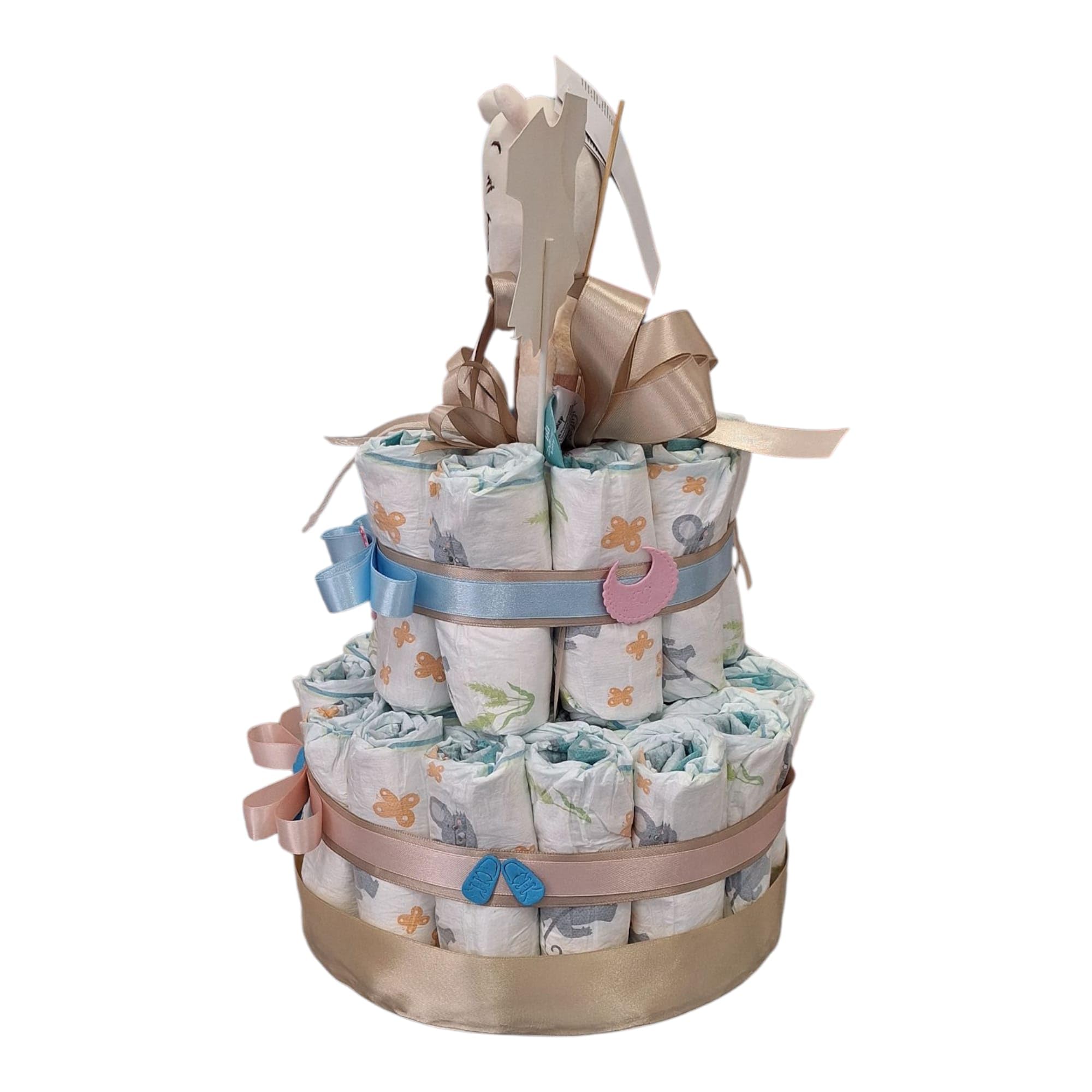 MC® Torta di Pannolini MC Composizioni Design Unisex a tema 'Boy/Girl', Regalo per Baby Shower Nascita