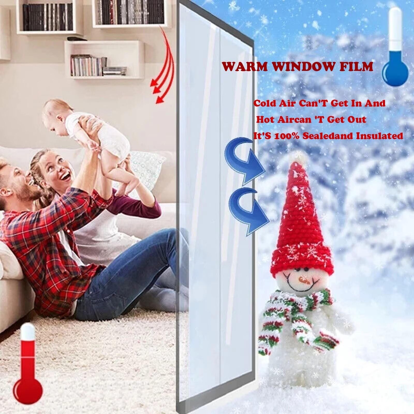 W160 x H195cm Kit de Aislamiento de Ventanas,cortina de aislamiento de viento para interiores de PVC,kit térmico para reducir el ruido,película aislante para ventanas y puertas Negro