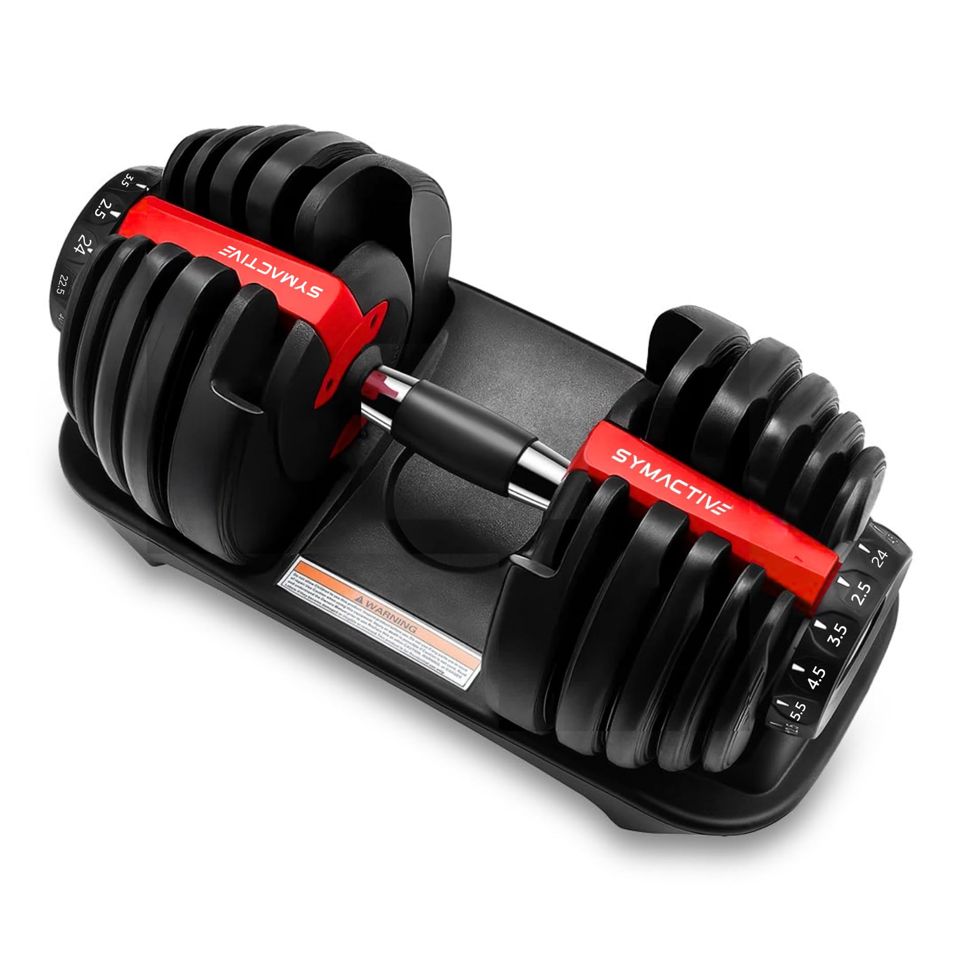 Amazon Brand - Symactive Adjustable Dumbbells 2.5Kgs - 24Kgs | Easy Weight Adjustment | Home Gym Equipment | for Men & Women | Non-Slip Grip, Durable | Red | 44 x 21 x 23 cm-image-32