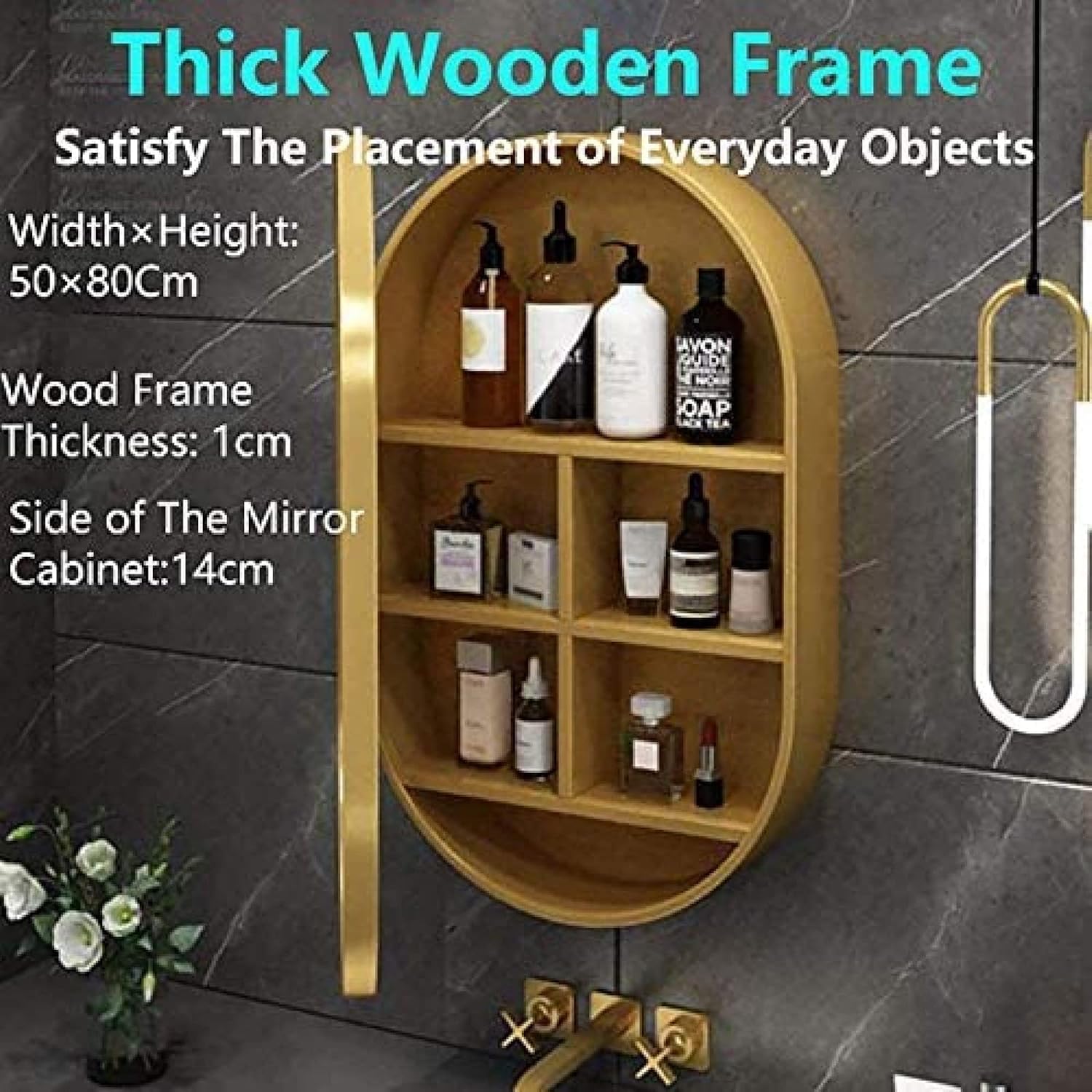 LED Bathroom Mirror Cabinet, Oval Wall Mounted Storage Cabinet, Home Mirror Door Cabinet, 80H X 50W, Modern Storage Cabinet Mirror,Collect