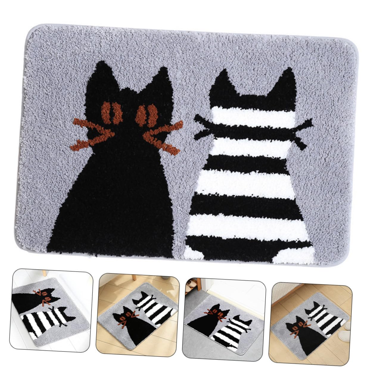 Rutschfester Badezimmerteppich mit Katzenmuster, Wasserabsorbierend
