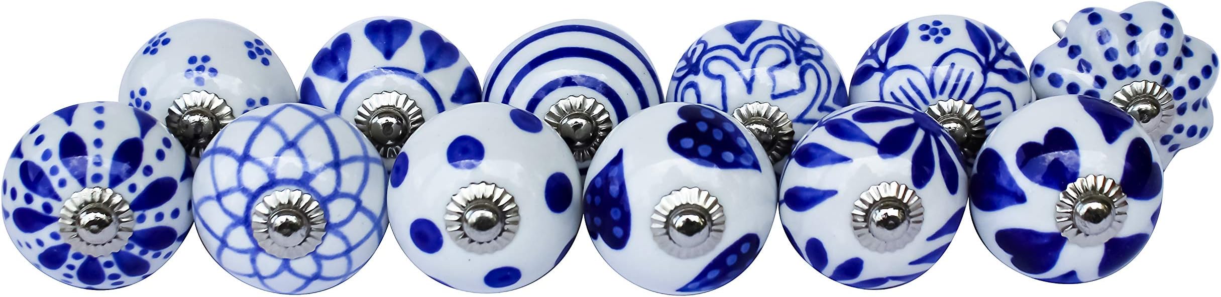Vybon Craft Blue & White Hand Painted Antique Ceramic Knobs Kitchen Cabinet Knobs Cabinet Drawer Pull Puller Handles Set of 12 Knobs
