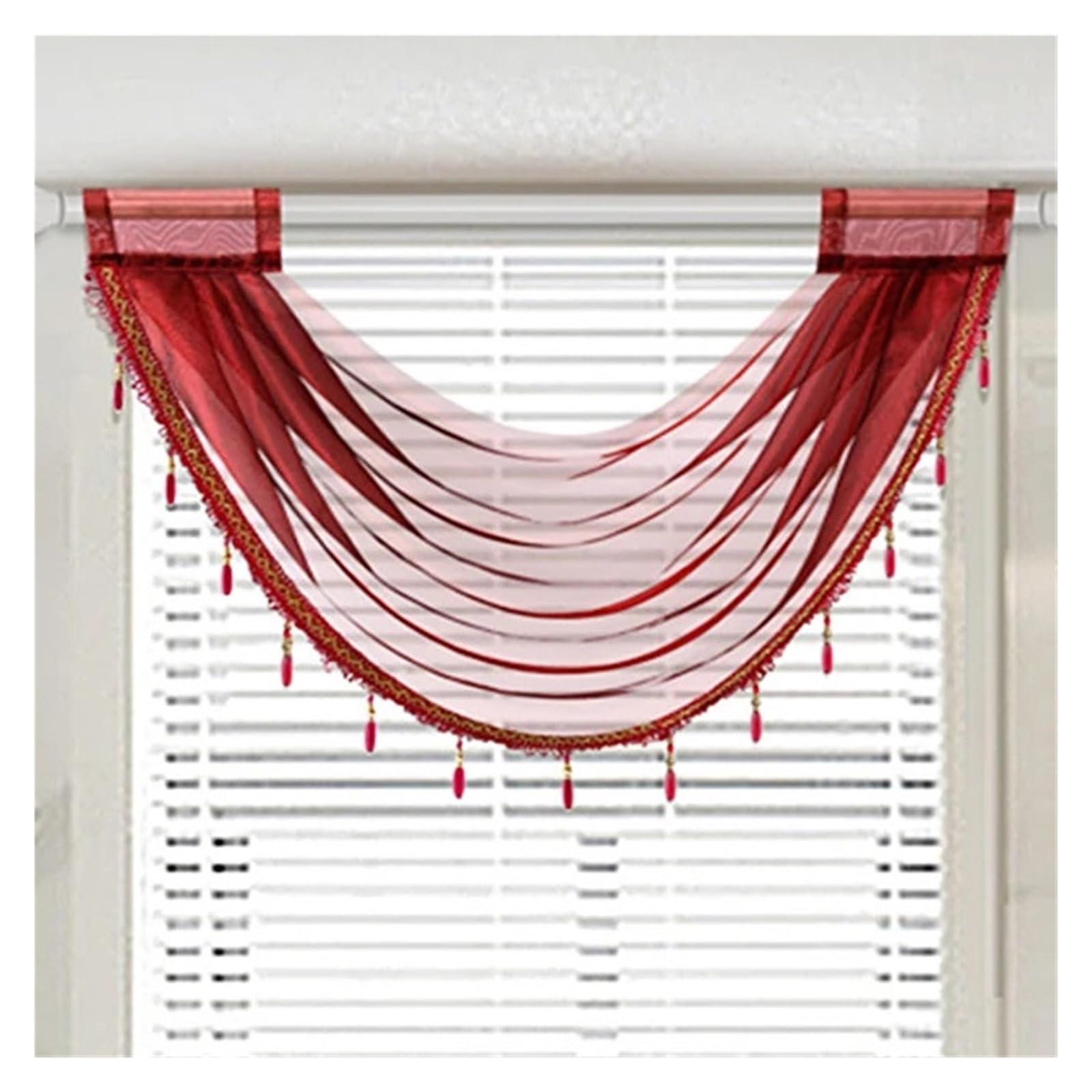 SparklWLeaf Beaded Triangle Curtain 1pc Pure Color Thin Gazue Curtain Valance，Sheer Valance with Beads，Rod Pocket，Home Window Decor(Color 3)