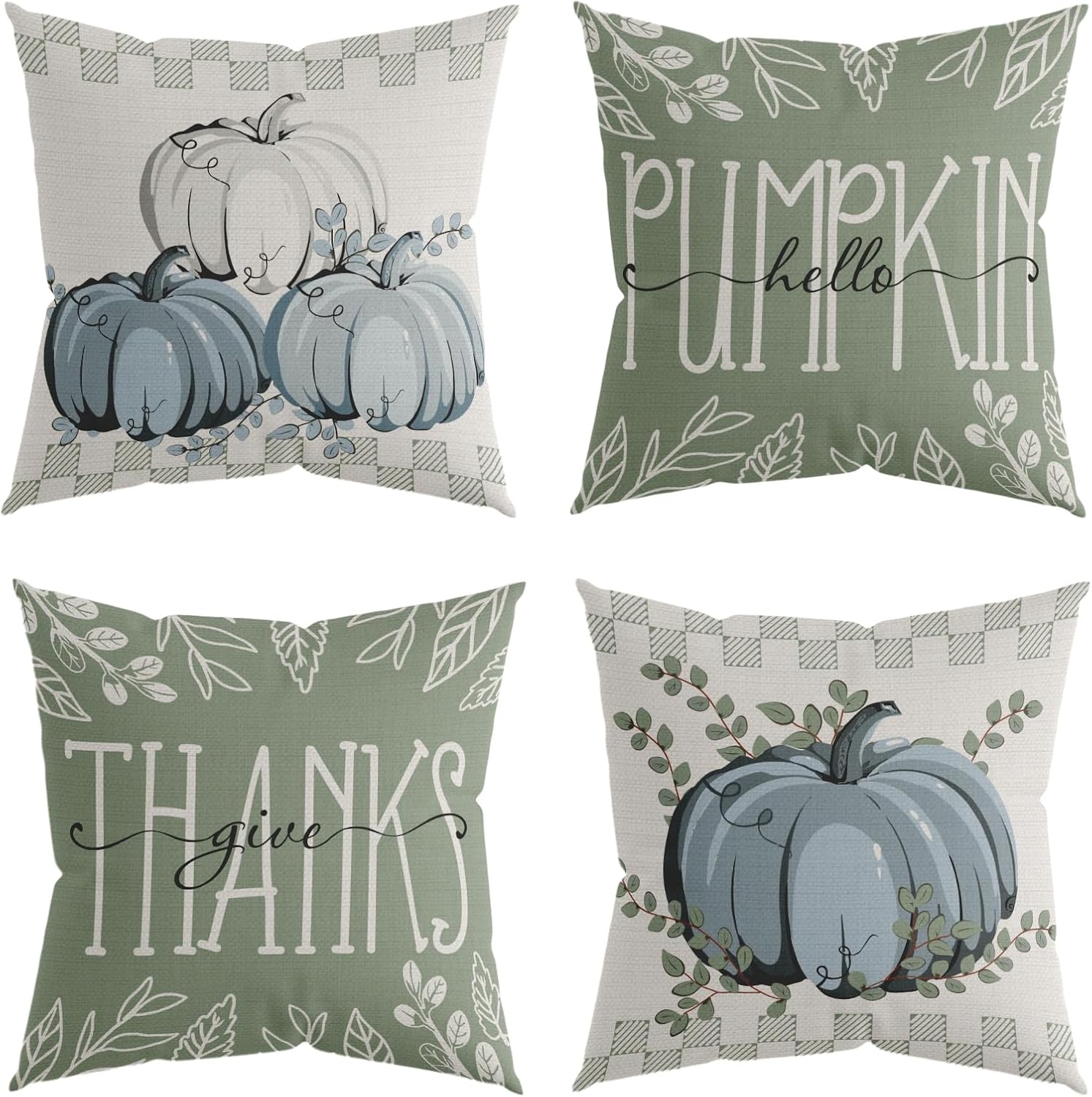 Hello Pumpkin Pillow Covers 18x18 Set of 4, Give Thanks