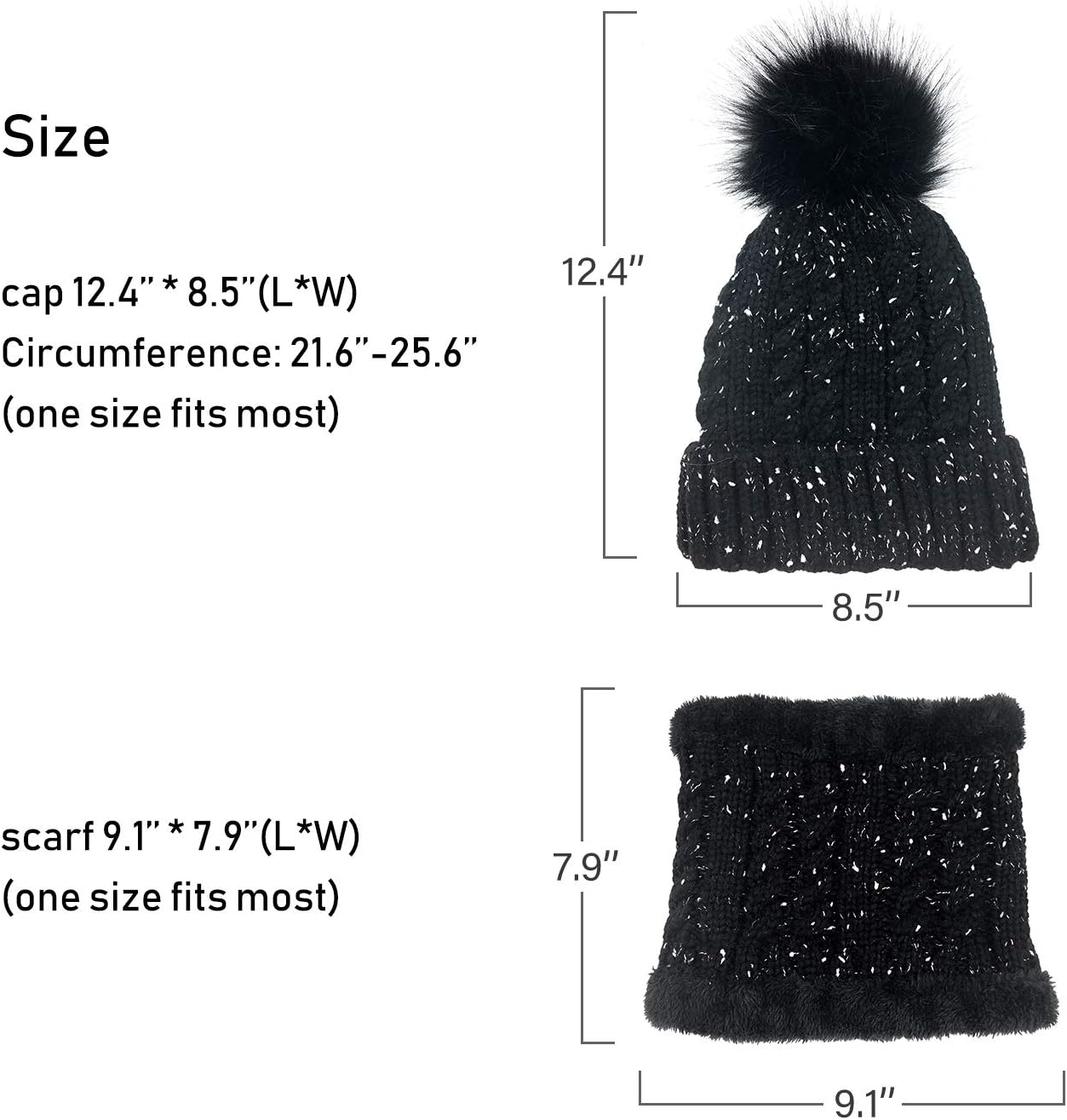 LCZTN Womens Pom Beanie Hat Scarf Set Girls Cute Winter Ski Hat Slouchy Knit Skull Cap with Fleece Lined - Image 10