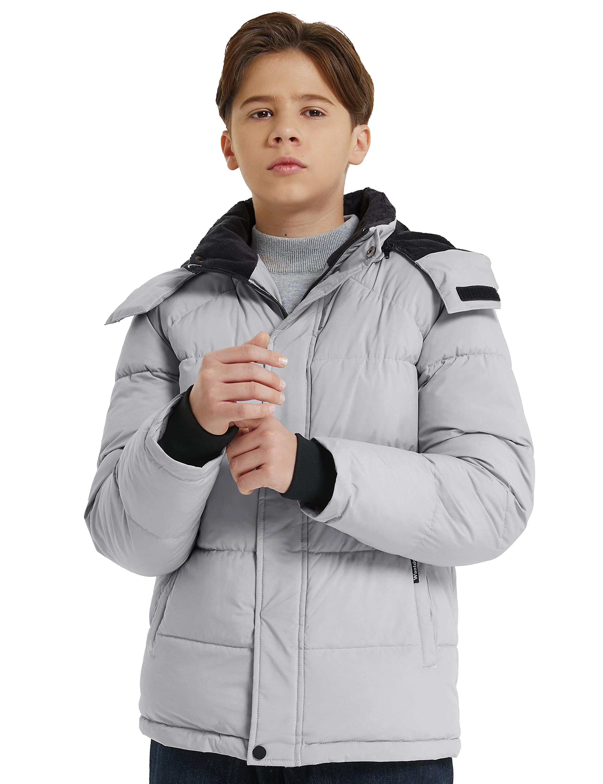 Wantdo Garçon Manteau Polaire Chaud d'hiver Veste de Rembourrage en Coton Épaisse Parka Matelassée Coupe-Vent Classique Veste à Capuche d'Extérieur