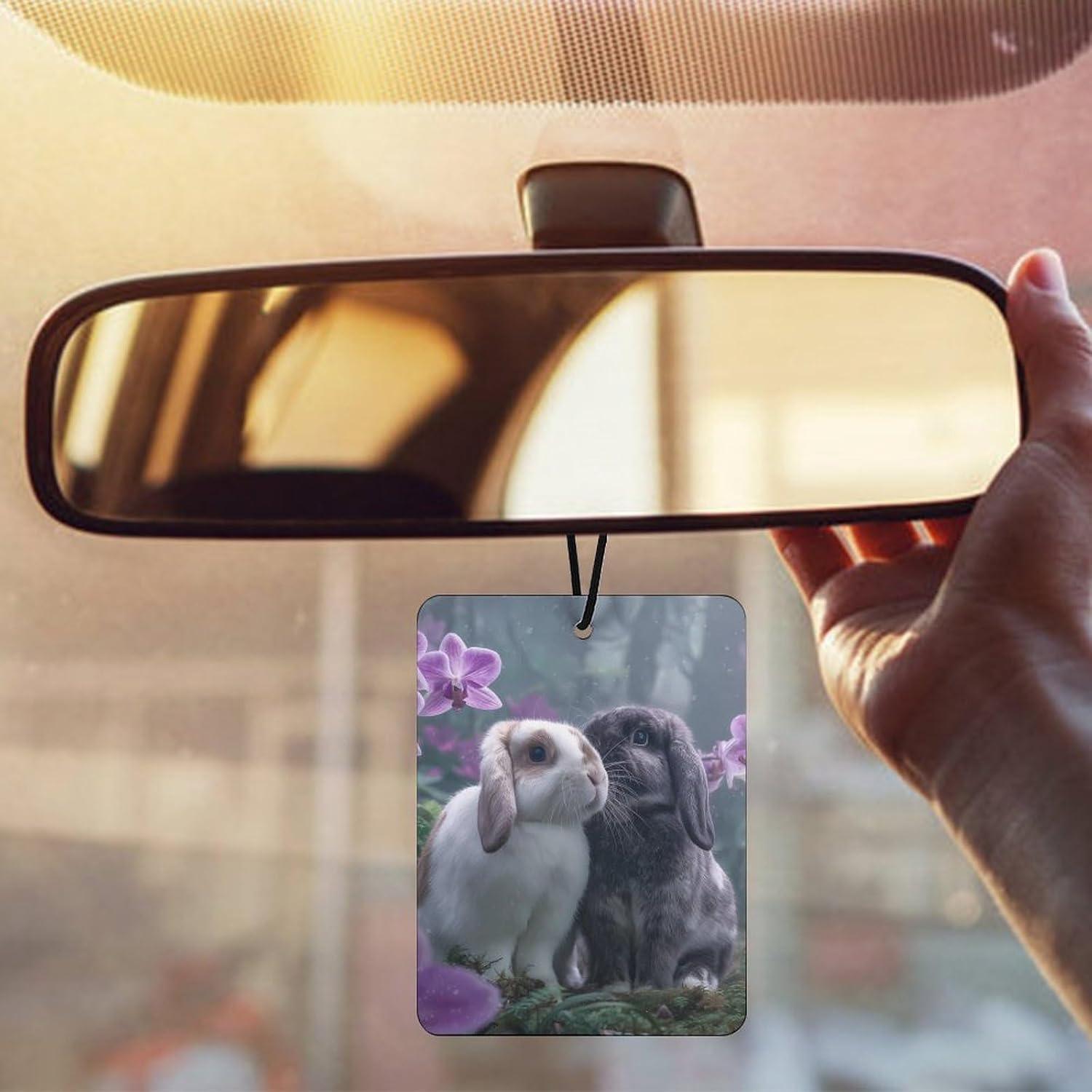 Cute Rabbit in Forests Car Air Freshener Hanging Aromatherapy Tablets for Car Accessories Square