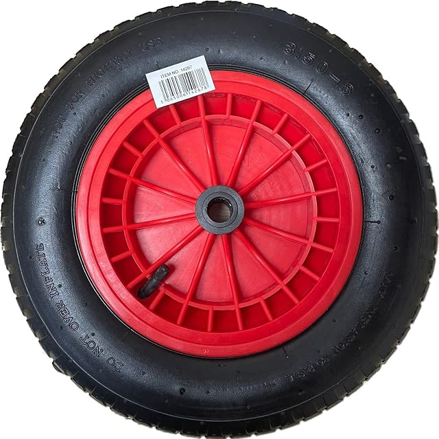 Yorkshire Homeware 14" Pneumatic 3.50-8 Wheelbarrow Wheel Pneumatic Sack Truck Trolley Wheel Puncture Proof Tyre Complete for Garden Trolley Barrow Trailer Truck Red & Black (1)