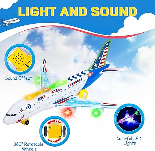 Miniatura 4 de Juguetes de avión para niños pequeños con calcomanías de bricolaje, juguete de avión de acción Bump and Go con luces LED intermitentes y sonidos,
