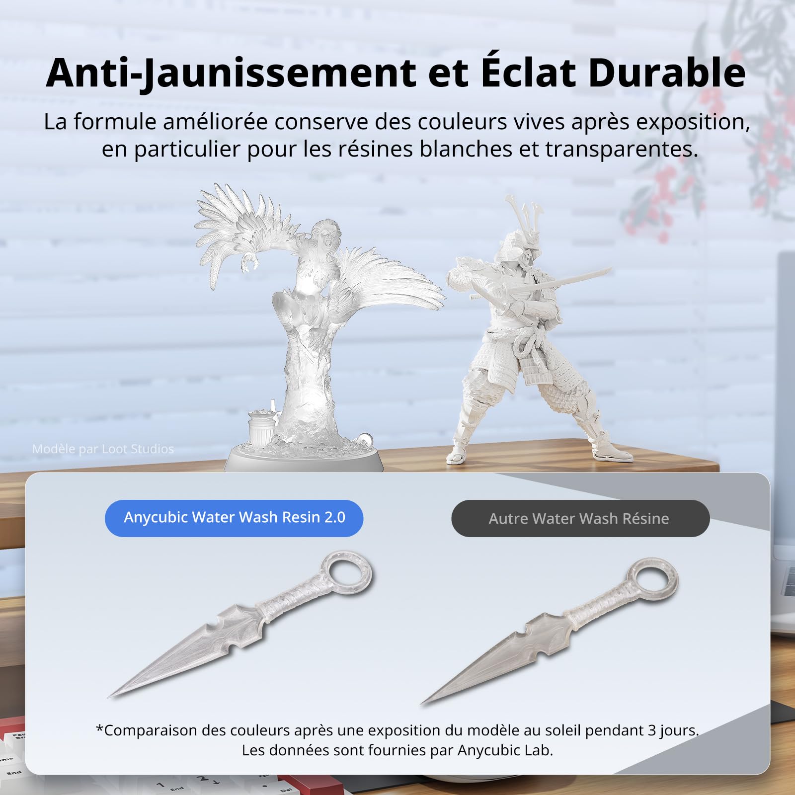 ANYCUBIC Résine Lavable à l'Eau 2.0 pour Imprimante 3D LCD Résine Photopolymère pour des Modèles d'Impression 3D Blanc, 1000g