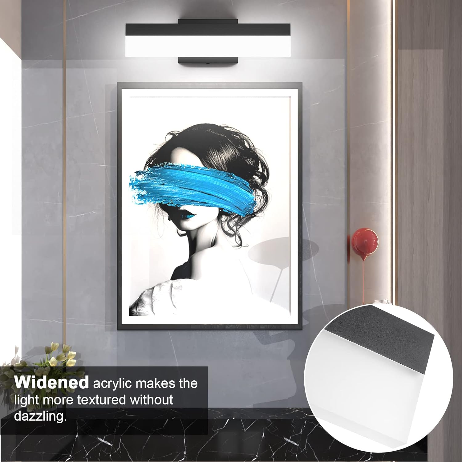 Aipsun Black LED Vanity Light 16inch Modern LED Vanity Light Fixtures for Bathroom Vanity Light Fixtures Over Mirror 5500K