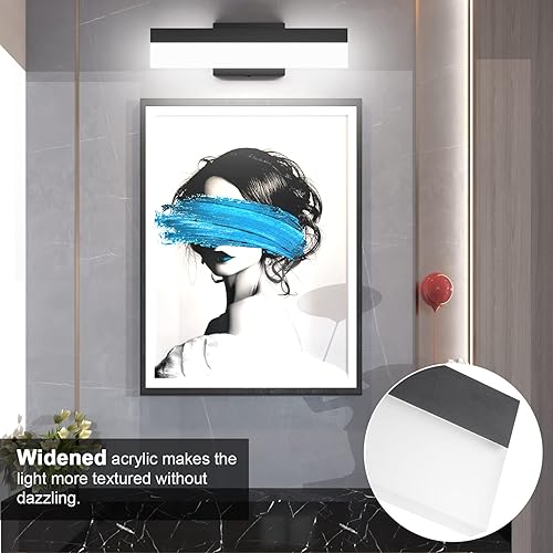 Miniatura 2 de Aipsun Lámpara LED negra de 16 pulgadas, moderna lámpara de tocador LED para tocador de baño, lámparas sobre espejo 5500K