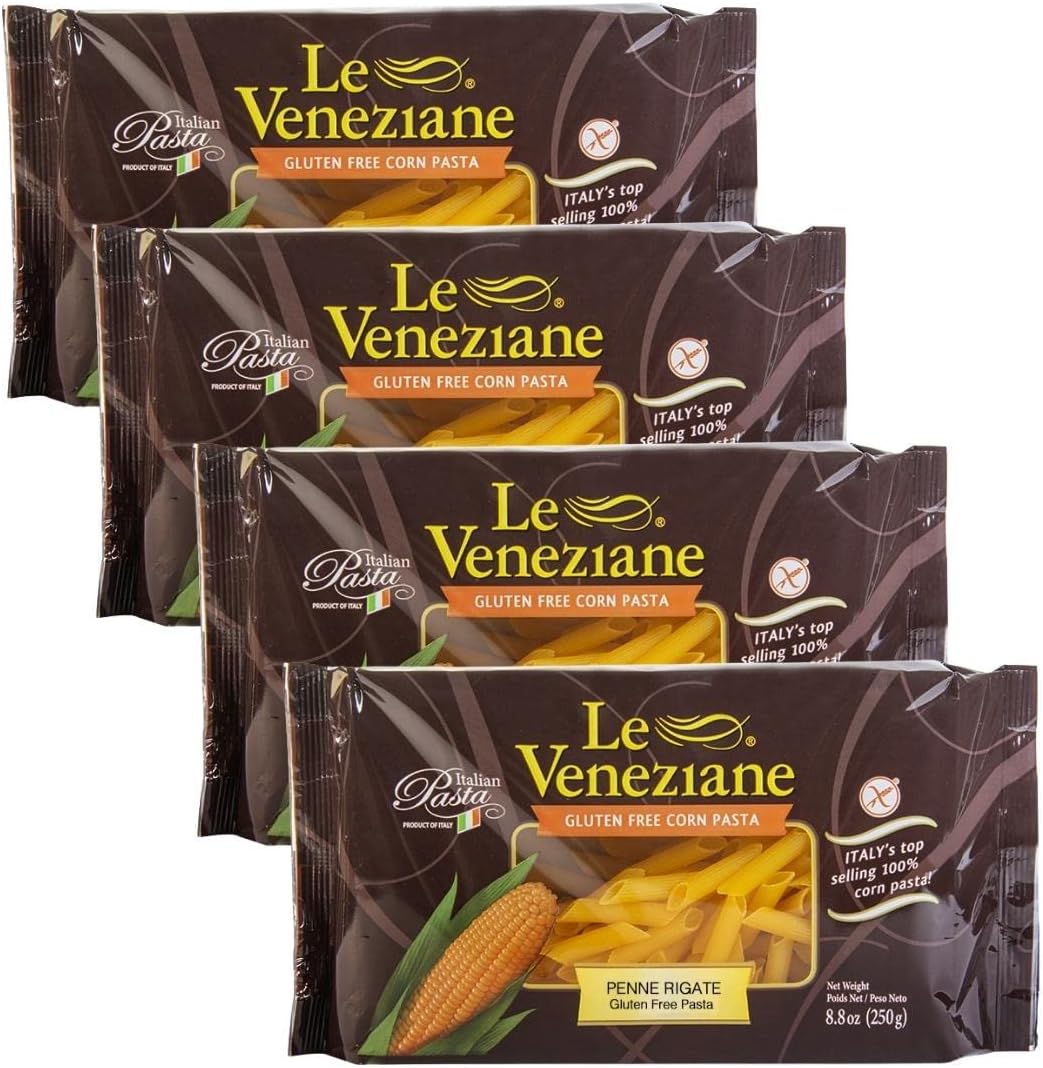 Le Veneziane - Italian Penne Rigate Pasta [Gluten-Free], (4)- 8.8 oz. Pkgs