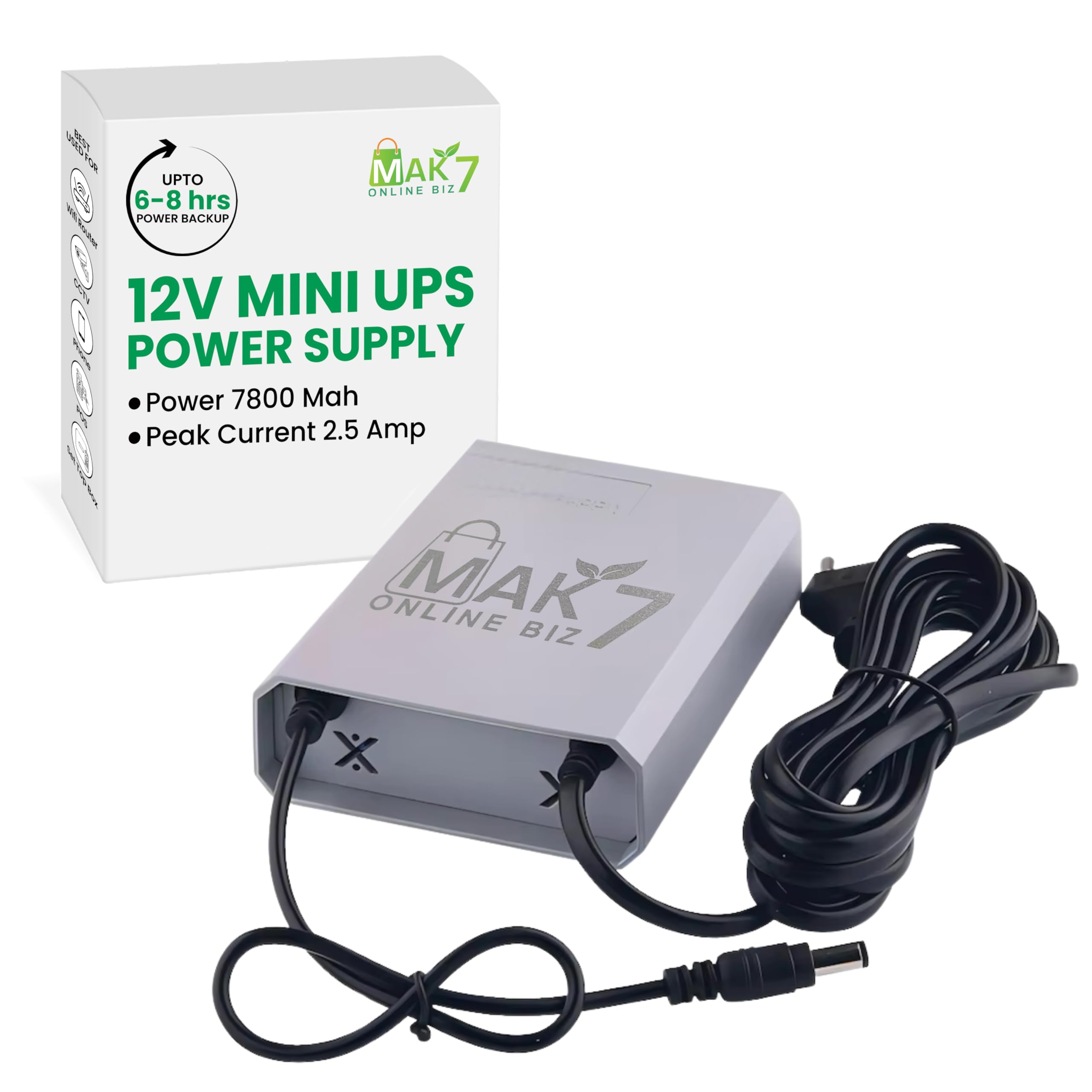 MAK7 Mini UPS for WiFi Router | 12V-2amp~2.5 (Peak) | Power Backup 6 to 8 Hours Battery | Surge Protection | Compact WiFi UPS Power Backup for Home & Office | Modem Power Backupp
