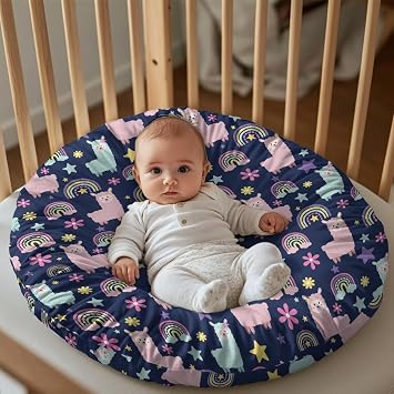 Newborn Lounger Pillow Round,Alpaca Rainbow Removable Ultra Soft Comfortable Slipcover for Infant Lounger Pillow Lounger Pillow Not Included