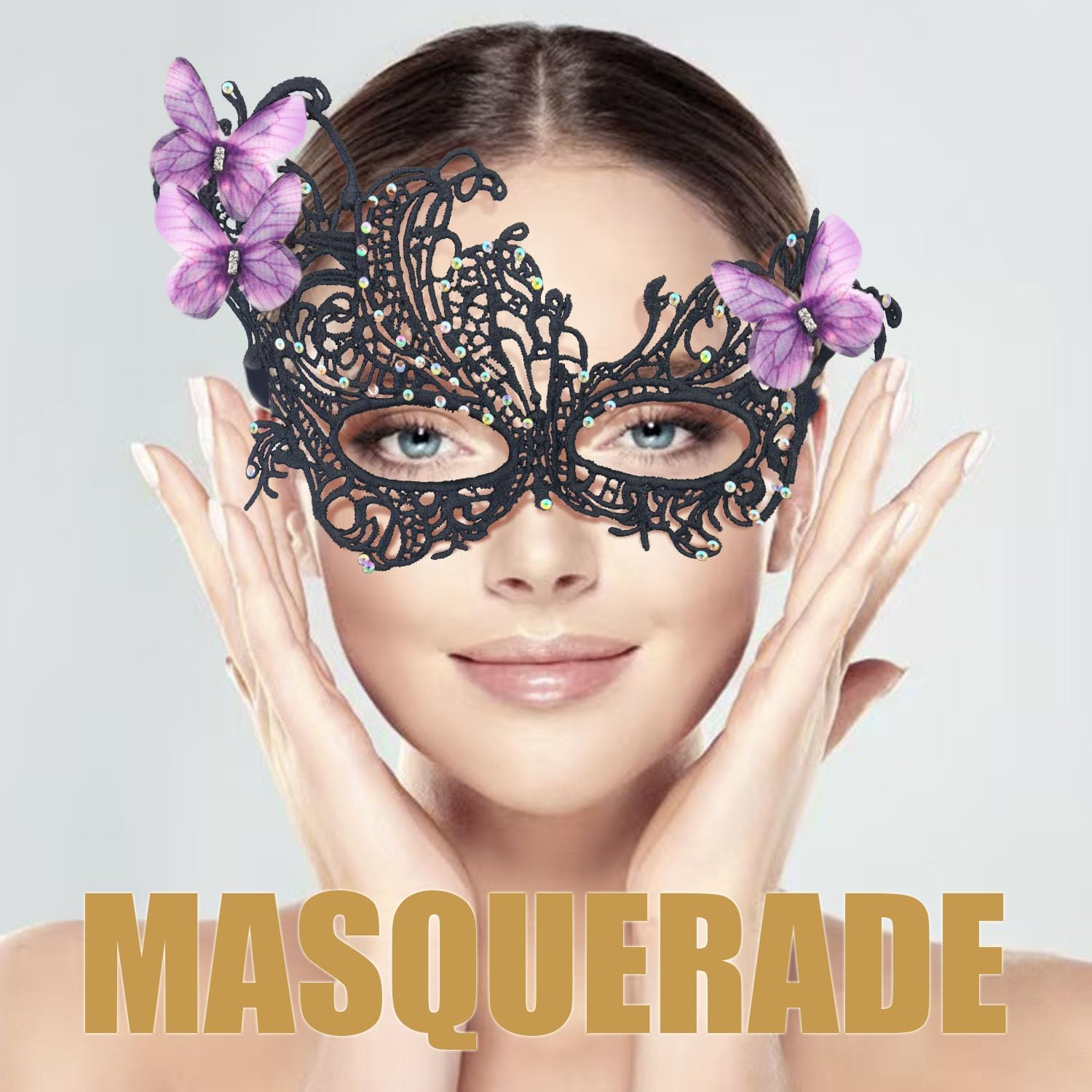 Masquerade Masks for Women with Butterfly Venetian Halloween Lace Mask for Carnival Party Prom Ball