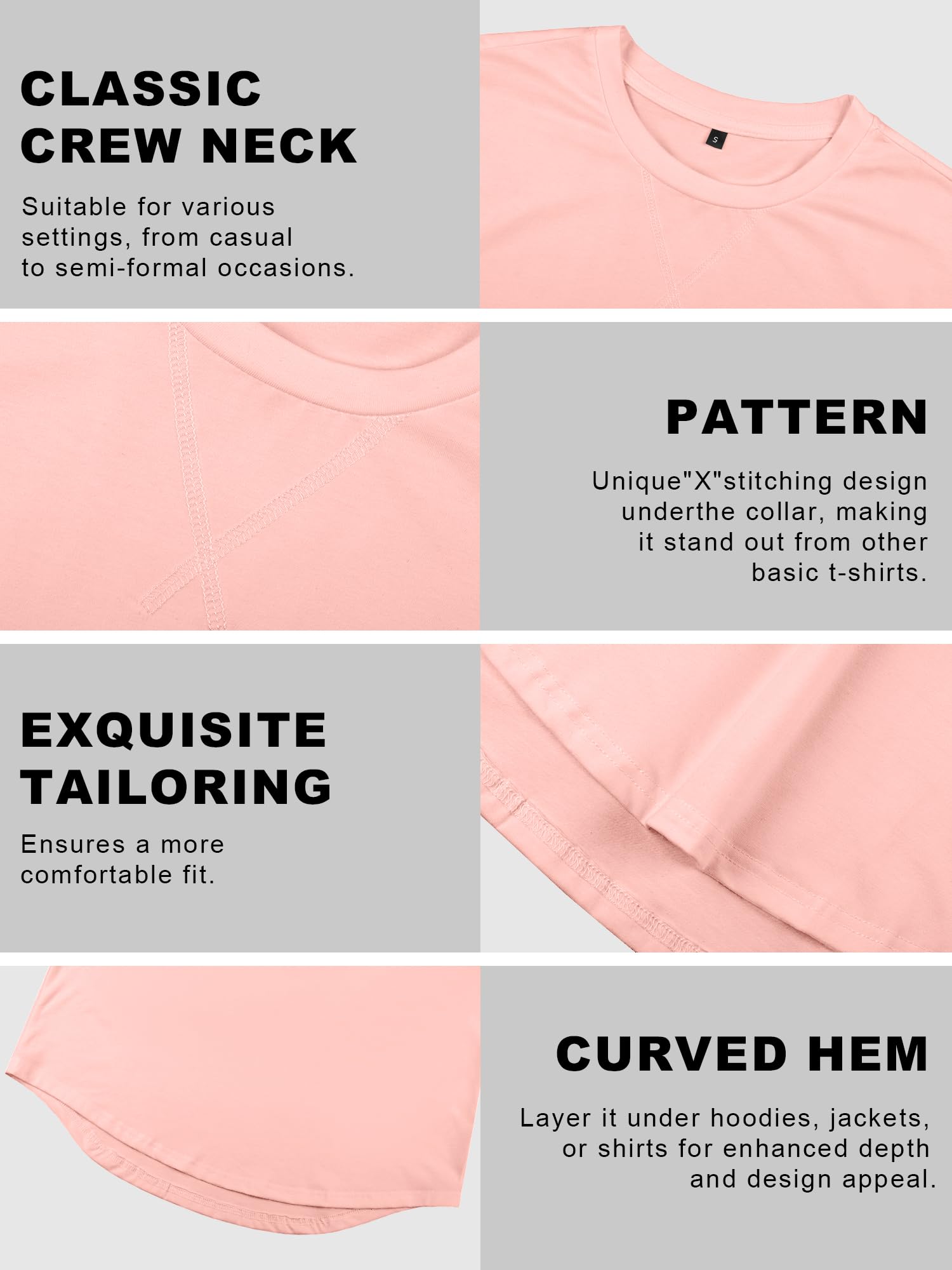 Comdecevis Confezione da 2 magliette da uomo in cotone a girocollo, stile hipster, hip hop, lunghe