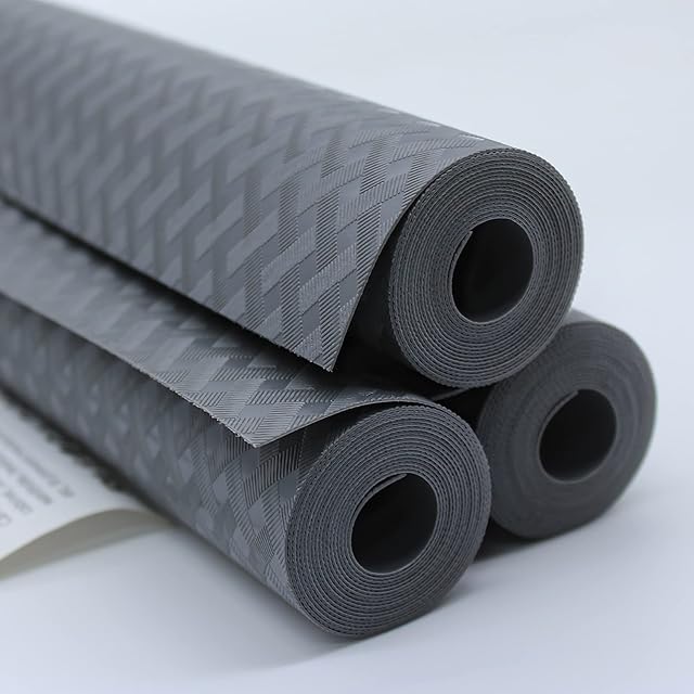 HOMPAL Shelf Liner, Drawer Liner, Fridge Mats, Shelf Liners for Kitchen Cabinets Non-Adhesive, Non-Slip Drawer Liners EVA Kitchen Cupboard Liners for Sink, Shelves, Storage(44.5cm x 150cm x 3) - Grey